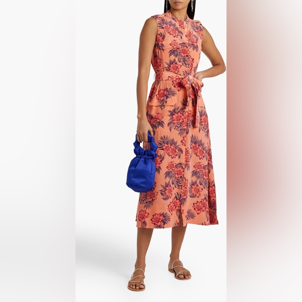 🌺🌺🌺Equipment Illumina belted floral-print silk midi dress Size L🌺🌺🌺